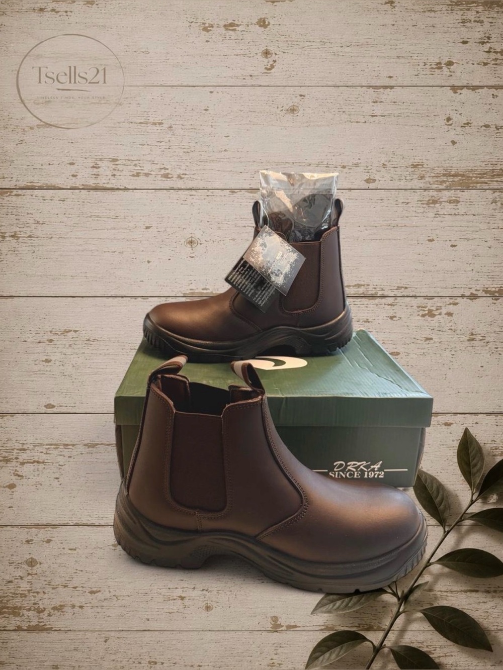NWT DRKA Brown Chelsea Steel Toe Work Boots + FREE Socks! - Size 9